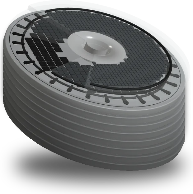 A stack of storage discs, one on top of another.